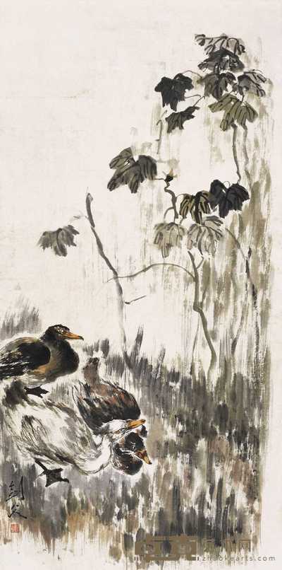 高剑父 三鸭图 立轴 133×66cm